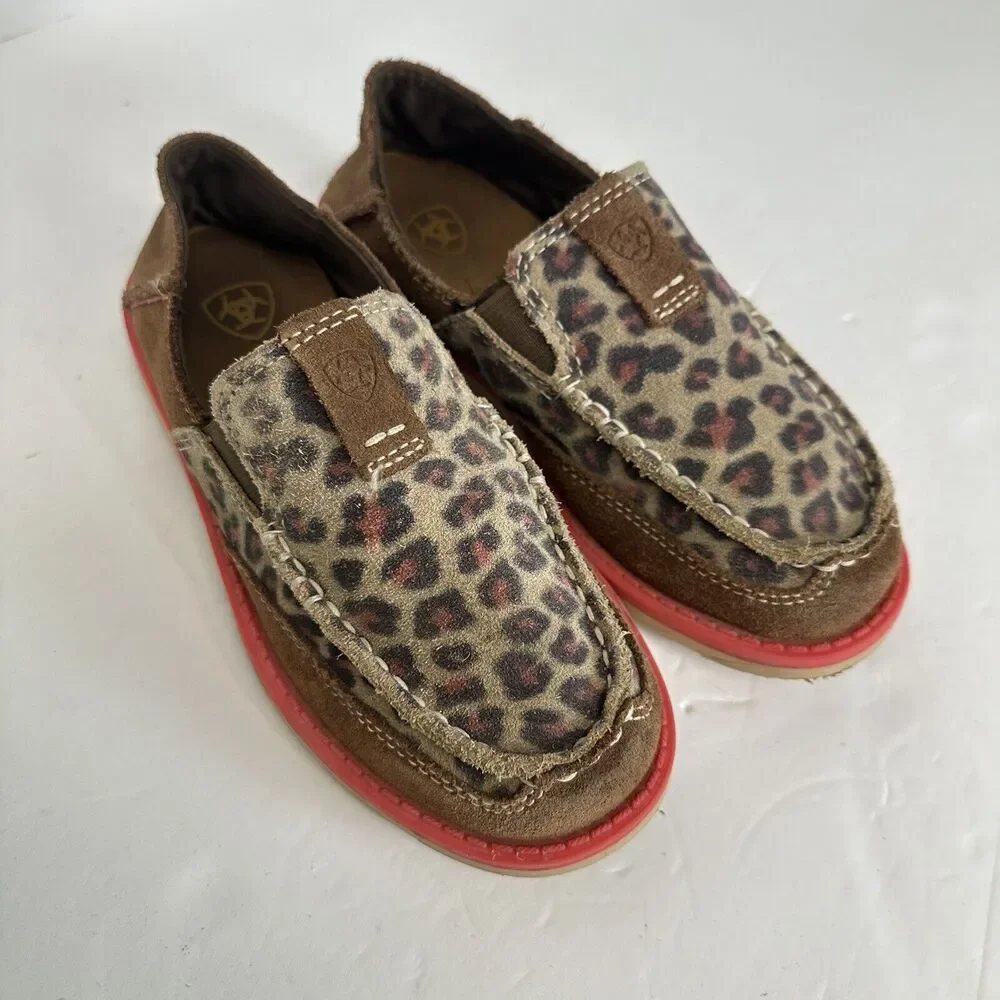 Girls‎ Kids Ariat Cruiser Pull On Brown Suede Leopard Aztec Shoes Size US 12.5